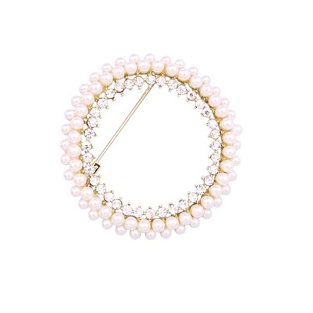 Okrągła broszka na ślub z małymi perłami, zroszona broszka wieniec bukiet, ozdobiona kryształkami Rhinestone - Wianko - 5
