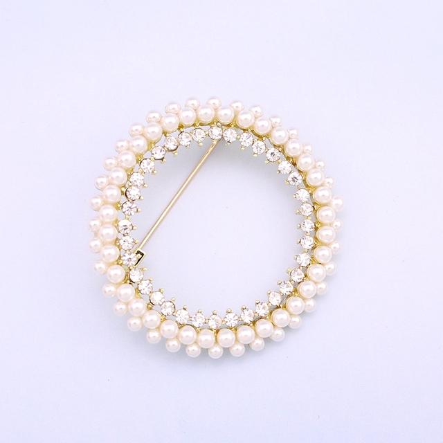 Okrągła broszka na ślub z małymi perłami, zroszona broszka wieniec bukiet, ozdobiona kryształkami Rhinestone - Wianko - 4