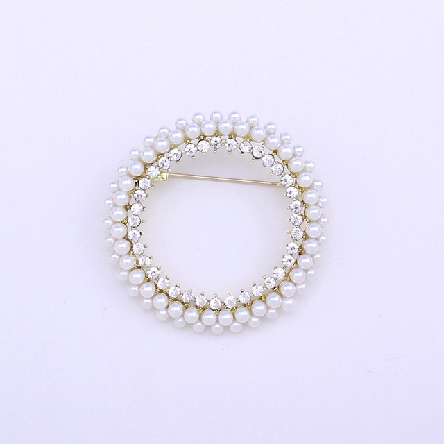 Okrągła broszka na ślub z małymi perłami, zroszona broszka wieniec bukiet, ozdobiona kryształkami Rhinestone - Wianko - 13