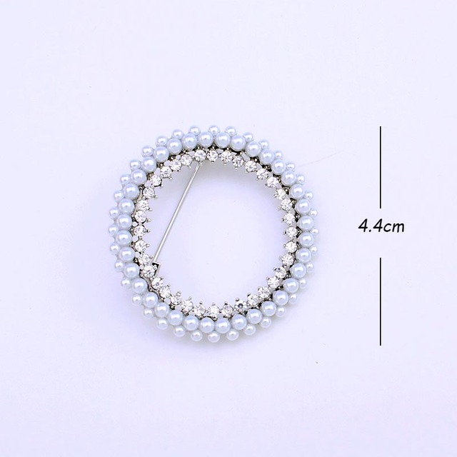 Okrągła broszka na ślub z małymi perłami, zroszona broszka wieniec bukiet, ozdobiona kryształkami Rhinestone - Wianko - 2