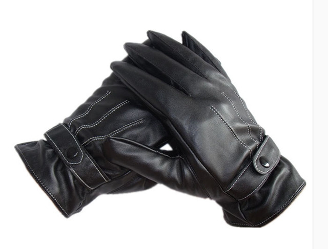 Rękawiczki zimowe męskie czarne skórzane guzikowe ciepłe luksusowe PU skórzane oryginalne rękawiczki wiatroodporne do jazdy rowerem - Wianko - 14