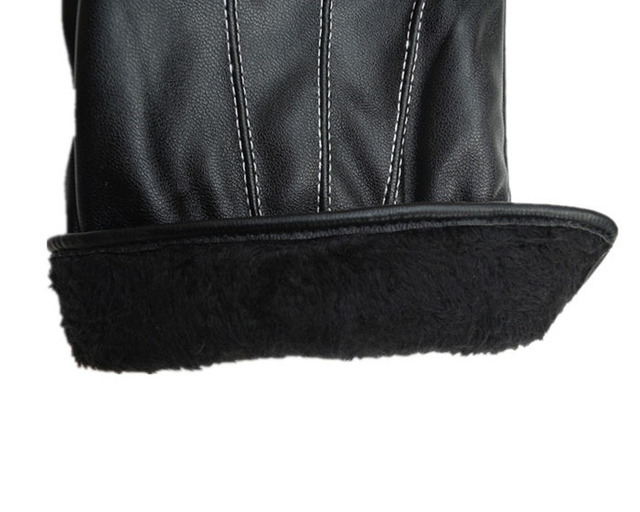 Rękawiczki zimowe męskie czarne skórzane guzikowe ciepłe luksusowe PU skórzane oryginalne rękawiczki wiatroodporne do jazdy rowerem - Wianko - 17
