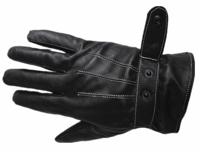 Rękawiczki zimowe męskie czarne skórzane guzikowe ciepłe luksusowe PU skórzane oryginalne rękawiczki wiatroodporne do jazdy rowerem - Wianko - 15