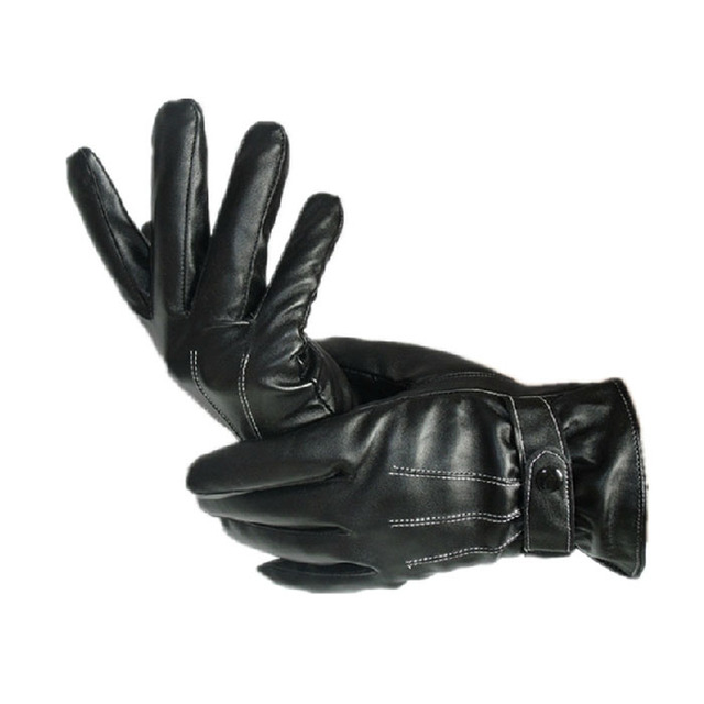 Rękawiczki zimowe męskie czarne skórzane guzikowe ciepłe luksusowe PU skórzane oryginalne rękawiczki wiatroodporne do jazdy rowerem - Wianko - 13