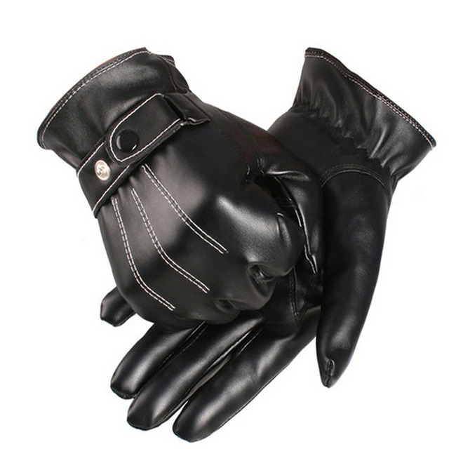Rękawiczki zimowe męskie czarne skórzane guzikowe ciepłe luksusowe PU skórzane oryginalne rękawiczki wiatroodporne do jazdy rowerem - Wianko - 12