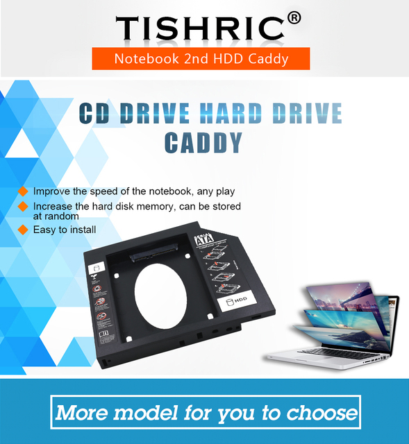 Obudowa na SSD TISHRIC Plastic Hdd Caddy do laptopa z napędem optycznym SATA 2.5 CD-ROM DVD-ROM - Wianko - 1