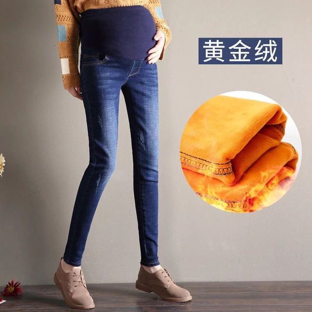 Nowe jeansy slim-fit damskie w ciąży z długimi nogawkami i elastanem - wygodne spodnie jeansowe (dżinsy) - Wianko - 14