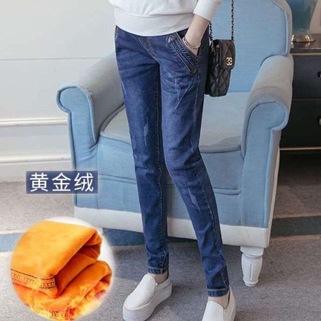 Nowe jeansy slim-fit damskie w ciąży z długimi nogawkami i elastanem - wygodne spodnie jeansowe (dżinsy) - Wianko - 13