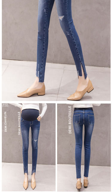 Nowe jeansy slim-fit damskie w ciąży z długimi nogawkami i elastanem - wygodne spodnie jeansowe (dżinsy) - Wianko - 11