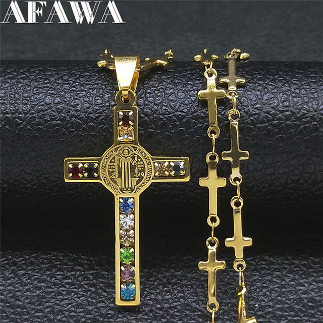 Naszyjnik krzyż jezus kryształ stal nierdzewna z łańcuchem - Wianko - 8