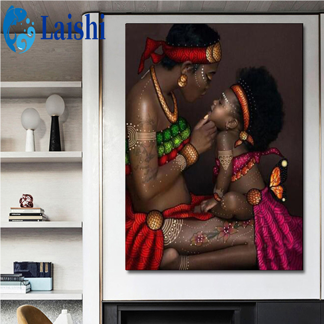 Diamentowe malowanie afrykańska kobieta i dziewczynka - zestaw do haftu mozaiką 5D - Wianko - 2