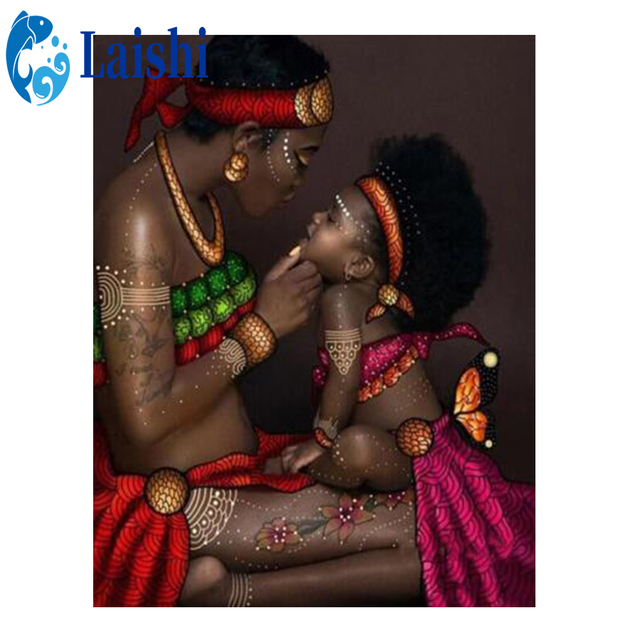 Diamentowe malowanie afrykańska kobieta i dziewczynka - zestaw do haftu mozaiką 5D - Wianko - 4