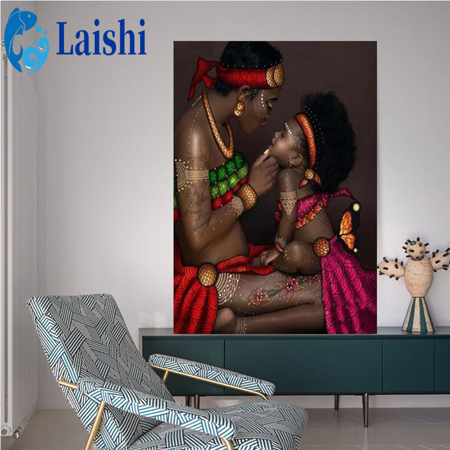 Diamentowe malowanie afrykańska kobieta i dziewczynka - zestaw do haftu mozaiką 5D - Wianko - 3