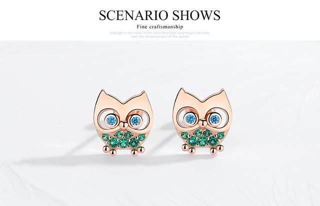 Modne kolczyki KALETINE Animal Owl 925 srebro różowe złoto CZ Charms 3D dla kobiet - Wianko - 3