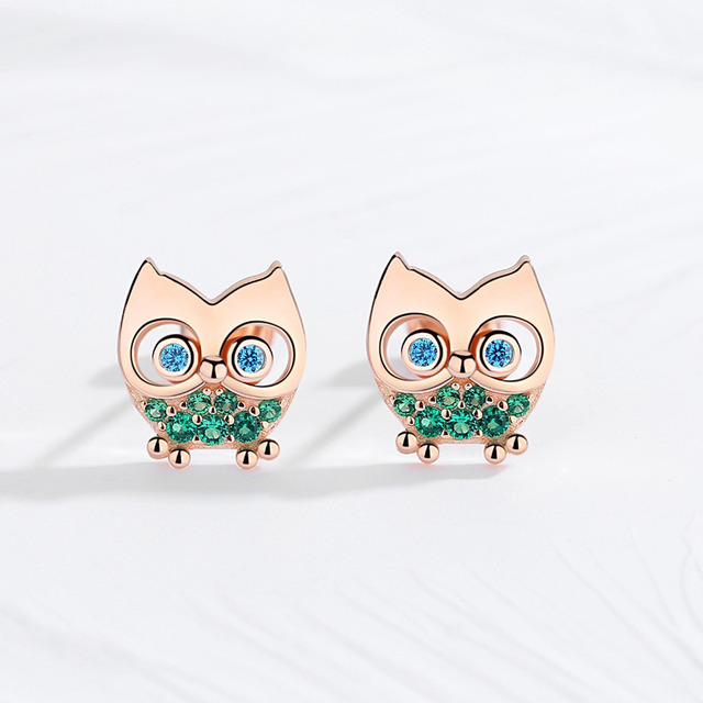 Modne kolczyki KALETINE Animal Owl 925 srebro różowe złoto CZ Charms 3D dla kobiet - Wianko - 8