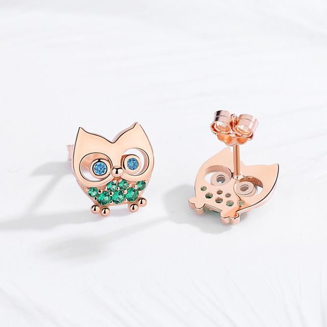Modne kolczyki KALETINE Animal Owl 925 srebro różowe złoto CZ Charms 3D dla kobiet - Wianko - 7