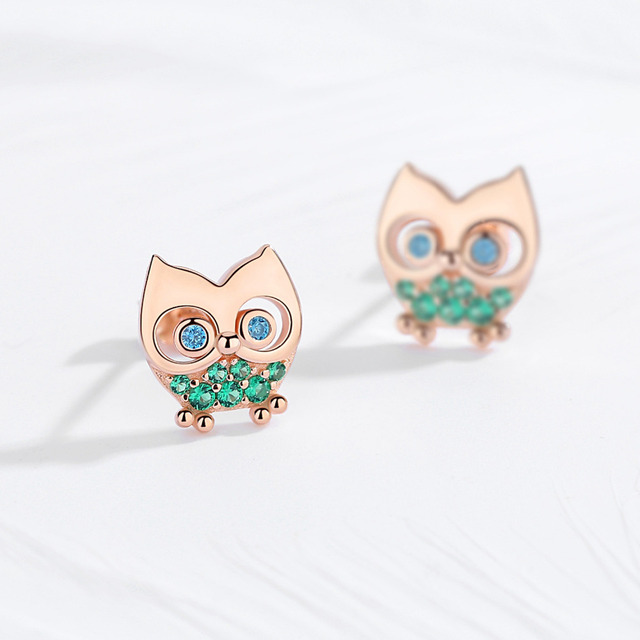 Modne kolczyki KALETINE Animal Owl 925 srebro różowe złoto CZ Charms 3D dla kobiet - Wianko - 5