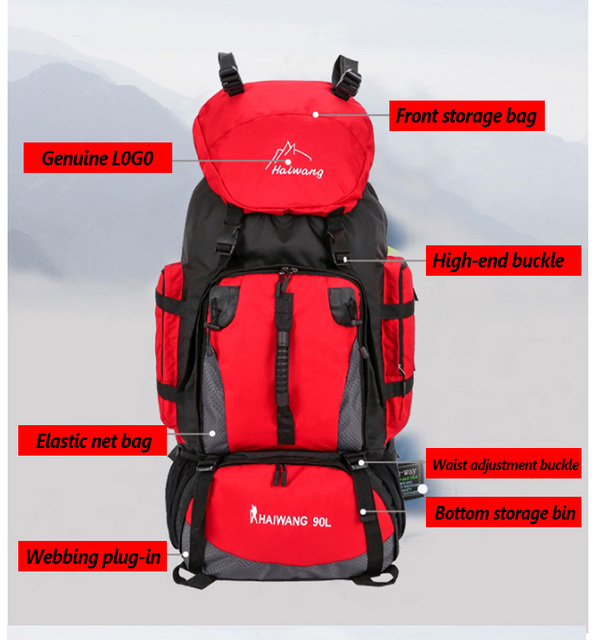 Wodoodporny plecak do wspinaczki podróżniczej - 90L, dużej pojemności, dla mężczyzn i kobiet (XA342Y) - Wianko - 4