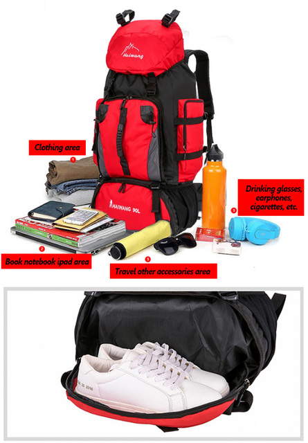 Wodoodporny plecak do wspinaczki podróżniczej - 90L, dużej pojemności, dla mężczyzn i kobiet (XA342Y) - Wianko - 6