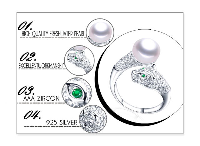 Regulowany pierścień dla kobiet z perłą i cyrkoniami, wykonany z wysokiej jakości srebra 925 - Wianko - 3