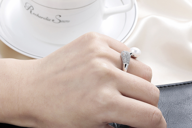 Regulowany pierścień dla kobiet z perłą i cyrkoniami, wykonany z wysokiej jakości srebra 925 - Wianko - 12