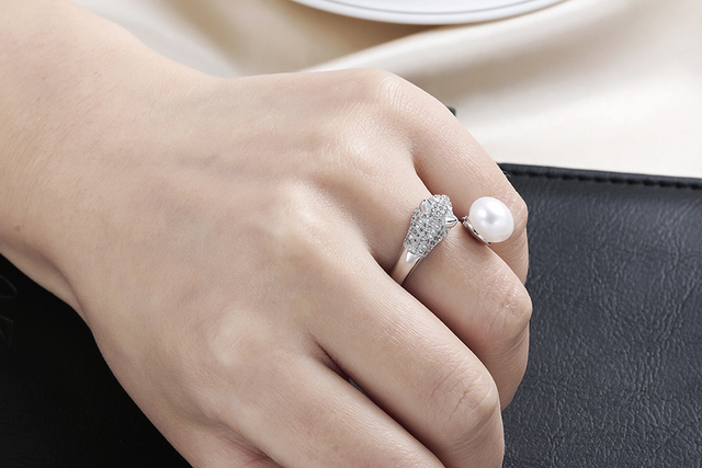 Regulowany pierścień dla kobiet z perłą i cyrkoniami, wykonany z wysokiej jakości srebra 925 - Wianko - 11