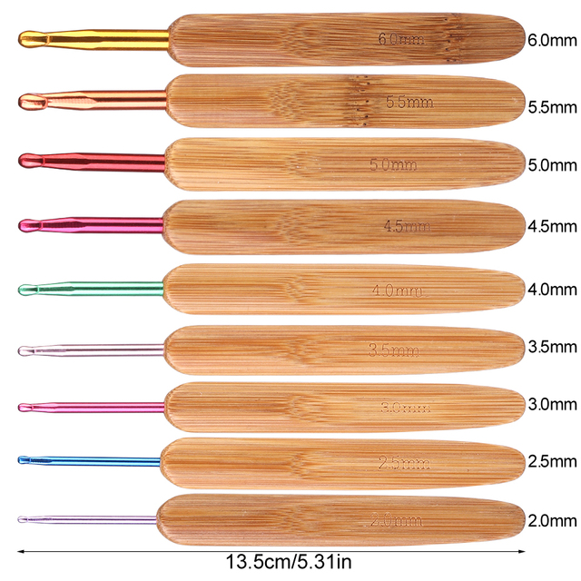 Zestaw 9 szydełek bambusowych do szydełkowania koronek, igły 2.0mm-6.0mm, uchwyty do przędzy i szycia - Wianko - 2
