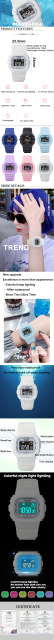 Cyfrowy zegarek krokomierz LED nocilucous dla kobiet, wodoodporny, biały, kwadratowy - Wianko - 1