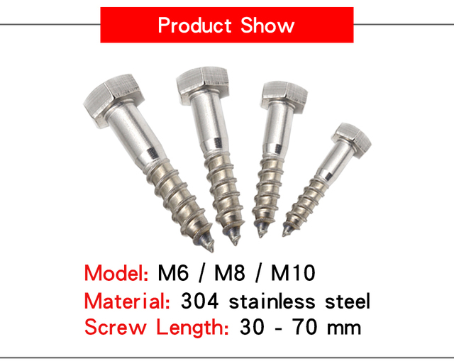 Śruba sześciokątna samogwintująca zewnętrzna DIN 933, M6-M10, stal nierdzewna 304 - Wianko - 4