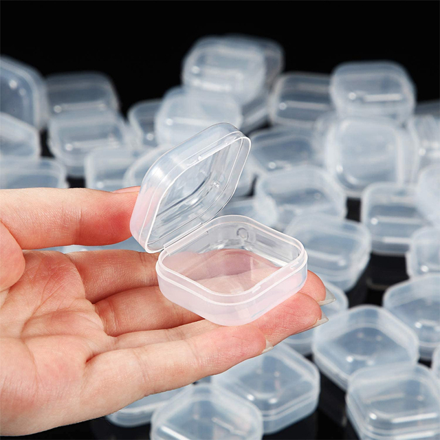 50 sztuk puste plastikowe jasne Mini kwadratowe pudełko na biżuterię zatyczki do uszu Nail Art kolorowy diamentowy futerał do przechowywania - Wianko - 1