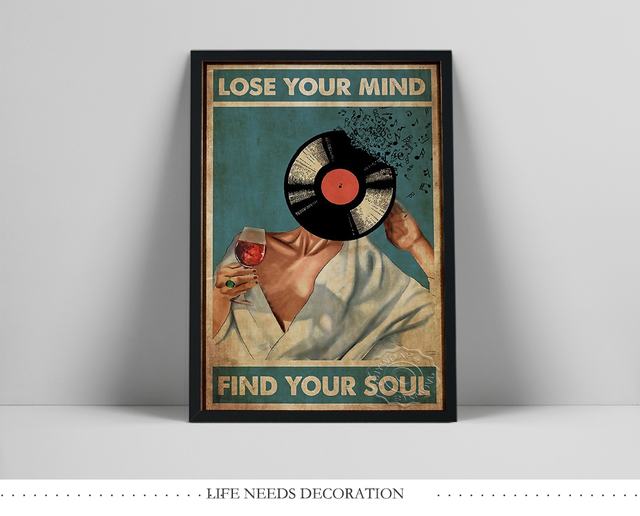 Vintage Vinyl - Artystyczny plakat abstrakcyjnego malarstwa na płótnie z czerwonym winem - Idealne zdjęcie ścienna dla salonu i dekoracji wnętrz - Wianko - 2