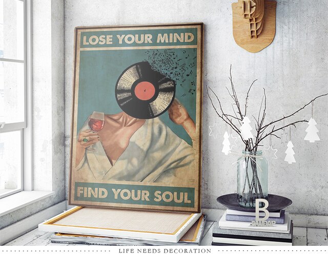 Vintage Vinyl - Artystyczny plakat abstrakcyjnego malarstwa na płótnie z czerwonym winem - Idealne zdjęcie ścienna dla salonu i dekoracji wnętrz - Wianko - 5