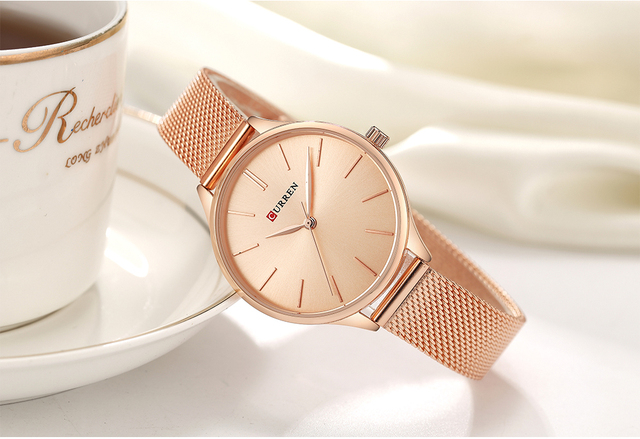 Zegarek damski CURREN z prostą bransoletką i siateczkowym paskiem - kwarcowy zegar dla eleganckiej kobiety - Wianko - 14