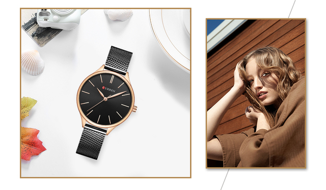 Zegarek damski CURREN z prostą bransoletką i siateczkowym paskiem - kwarcowy zegar dla eleganckiej kobiety - Wianko - 19