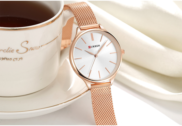 Zegarek damski CURREN z prostą bransoletką i siateczkowym paskiem - kwarcowy zegar dla eleganckiej kobiety - Wianko - 24