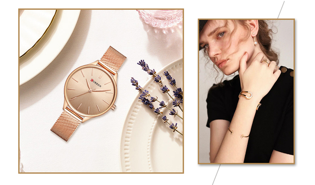 Zegarek damski CURREN z prostą bransoletką i siateczkowym paskiem - kwarcowy zegar dla eleganckiej kobiety - Wianko - 16
