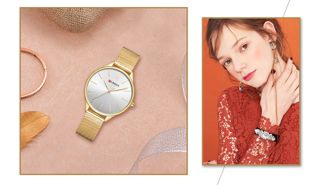 Zegarek damski CURREN z prostą bransoletką i siateczkowym paskiem - kwarcowy zegar dla eleganckiej kobiety - Wianko - 22