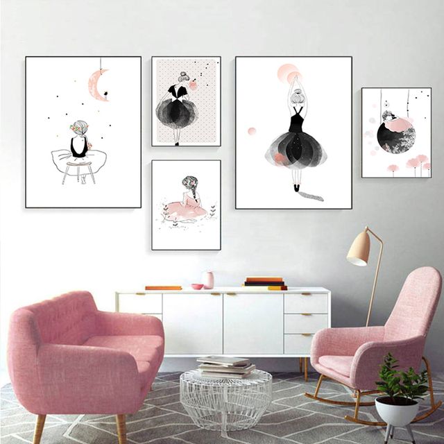 Skandynawska dziewczęca malarzyca na różowym płótnie - plakat artystyczny do salony i dekoracji domu - Wianko - 5
