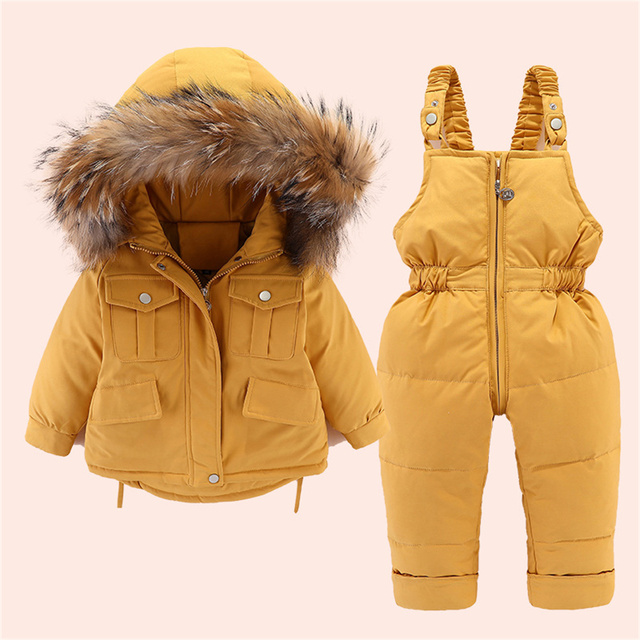 Zimowa kurtka puchowa dziecięca, chłopcy i dziewczęta, dwuczęściowy kombinezon z futrzanym kołnierzem, wysokiej jakości - Wianko - 6