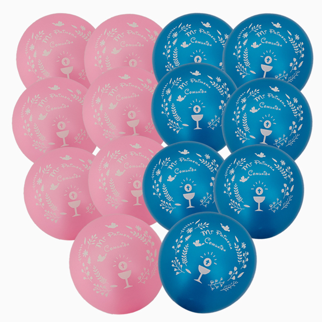 50 sztuk dekoracyjnych balonów 10 Cal niebiesko-różowych hiszpańskich Mi Primera Comunión dla dzieci na pierwszą komunię - Wianko - 5