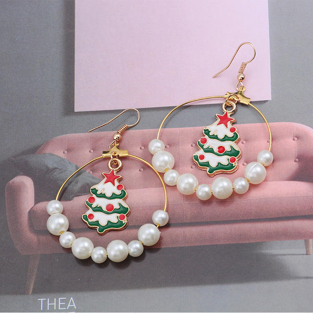 Modne kolczyki wiszące bożonarodzeniowe DIY z perłą dla kobiet - prezent 2021 - Wianko - 13