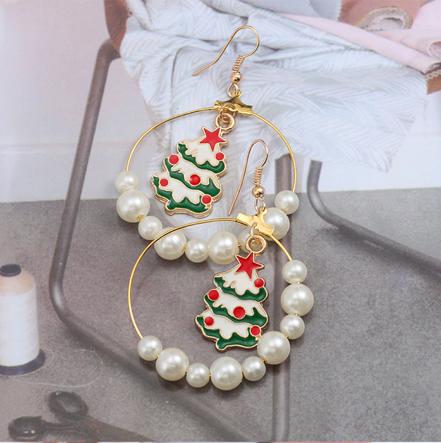 Modne kolczyki wiszące bożonarodzeniowe DIY z perłą dla kobiet - prezent 2021 - Wianko - 16