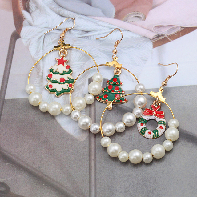 Modne kolczyki wiszące bożonarodzeniowe DIY z perłą dla kobiet - prezent 2021 - Wianko - 15
