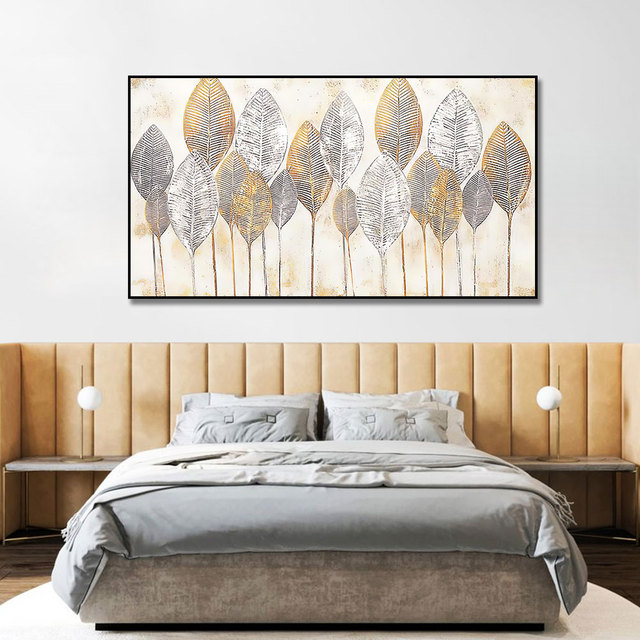 Nowoczesny plakat obraz na płótnie ze złotym liściem - abstrakcyjny krajobraz do salonu - Wianko - 3