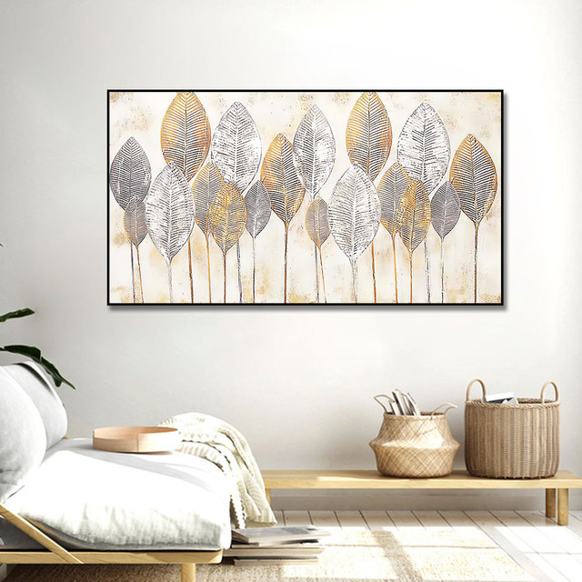 Nowoczesny plakat obraz na płótnie ze złotym liściem - abstrakcyjny krajobraz do salonu - Wianko - 6