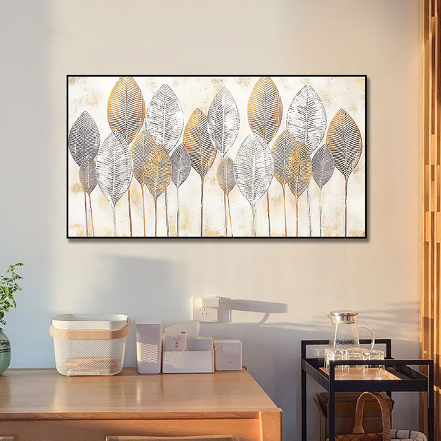 Nowoczesny plakat obraz na płótnie ze złotym liściem - abstrakcyjny krajobraz do salonu - Wianko - 4
