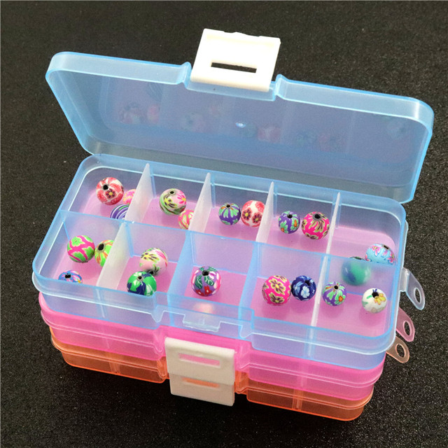Koraliki do biżuterii - 4 kolory, 10 siatek kwadratowych, małe, twarde, plastikowe - przechowywanie w pojemniku DIY - Wianko - 17