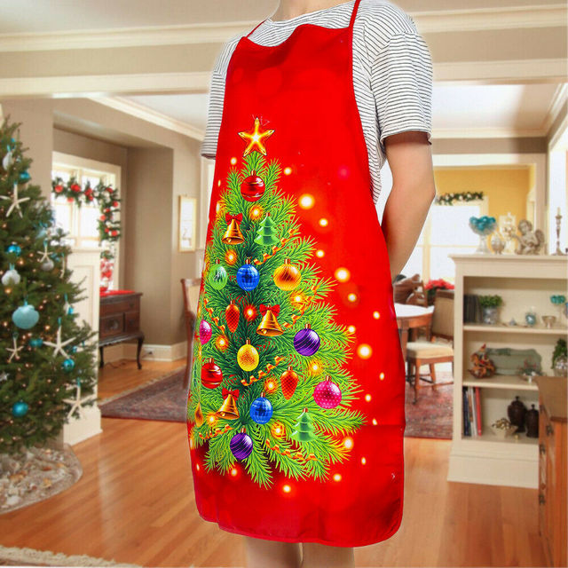 Czerwony świąteczny fartuch z ozdobami, idealny na kolację i przyjęcie, dla kobiet i mężczyzn - Wianko - 2