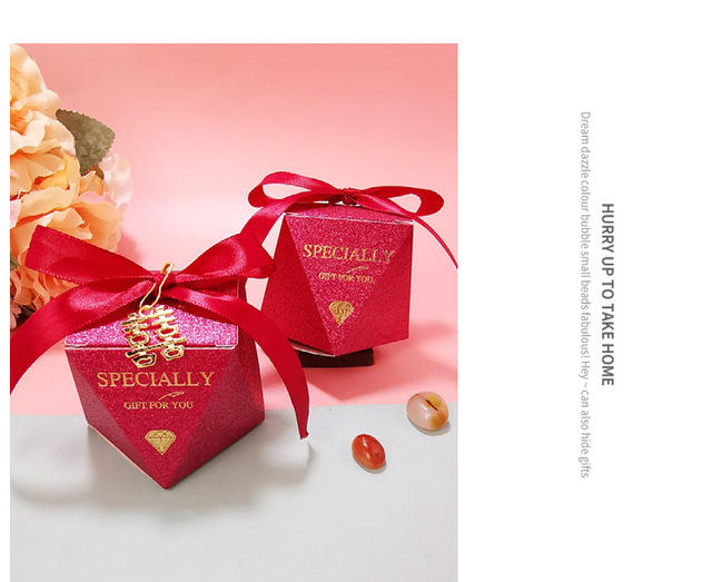Nowoczesna bordowa torba na prezent z diamentowym wzorem - idealna na Baby Shower, ślub, czy pakowanie czekoladek i cukierków - Wianko - 2