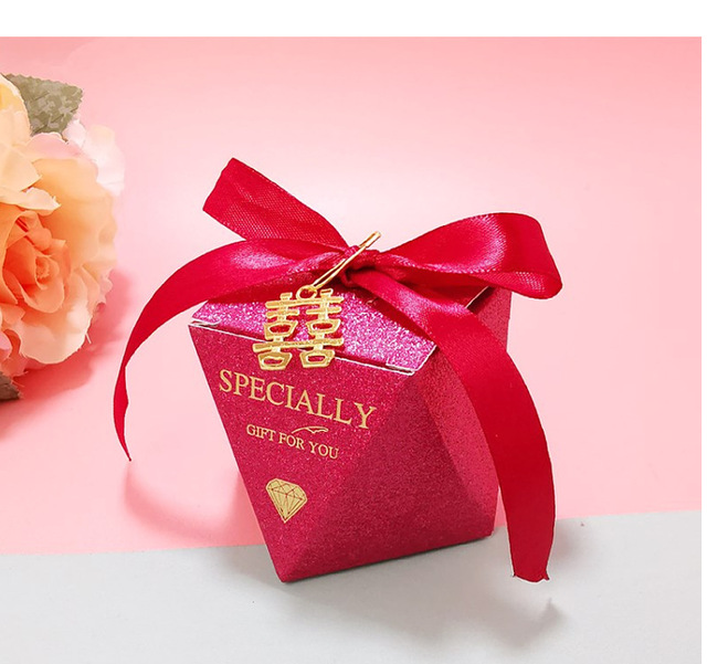 Nowoczesna bordowa torba na prezent z diamentowym wzorem - idealna na Baby Shower, ślub, czy pakowanie czekoladek i cukierków - Wianko - 5